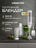 Блендер погружной Hiberg HB 1041 W, погружной, 5 скоростей, мощность 1000 Вт, белый