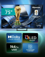 Телевизор QLED Hisense 75U7S, Mini-LED, Smart TV, 4K Ultra HD 144Hz, темно-серый