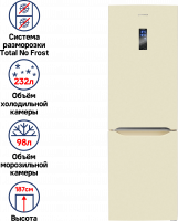 Холодильник Maunfeld MFF187NFIBG10, бежевый